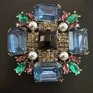 Vintage Multicolor Crystal Statement Brooch and pendant  with Pearls